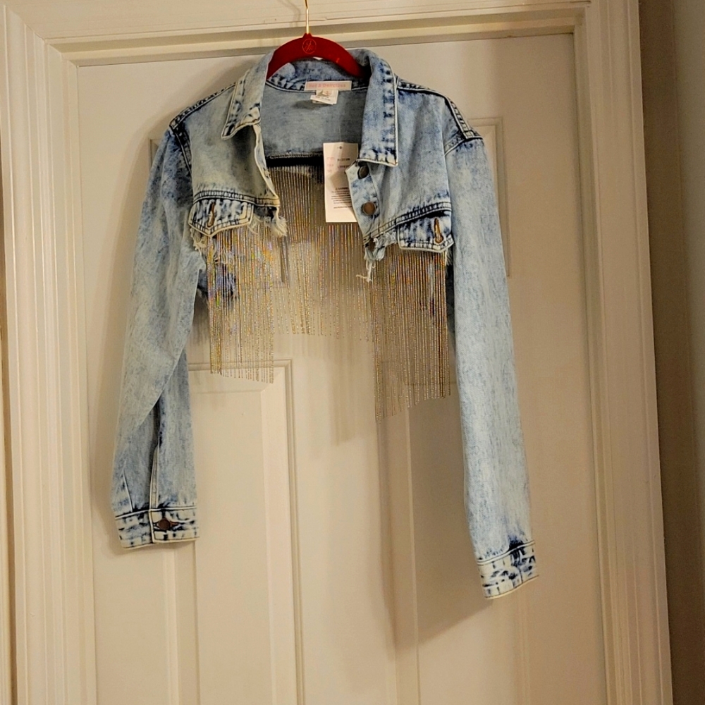 NWT Denim chained Cropped jacket